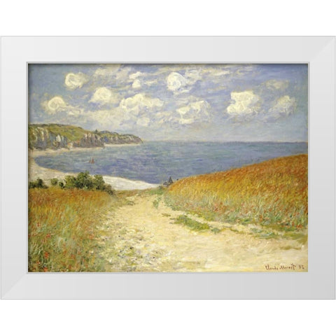 Path through the Wheat Fields at Pourville, 1882 White Modern Wood Framed Art Print by Monet, Claude
