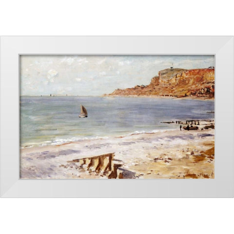 Seascape at Sainte-Adresse White Modern Wood Framed Art Print by Monet, Claude