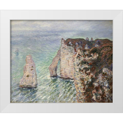 LAiguille et la Porte dAval, Etretat White Modern Wood Framed Art Print by Monet, Claude