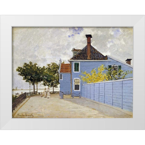 The Blue House, Zaandam White Modern Wood Framed Art Print by Monet, Claude