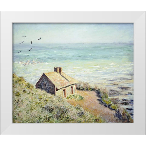 The Customs Hut, Morning White Modern Wood Framed Art Print by Monet, Claude