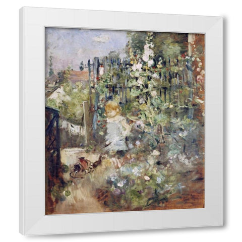A Child In the Rosebeds White Modern Wood Framed Art Print by Morisot, Berthe