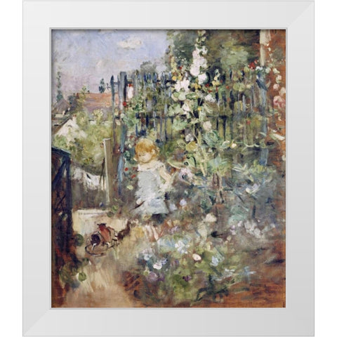 A Child In the Rosebeds White Modern Wood Framed Art Print by Morisot, Berthe