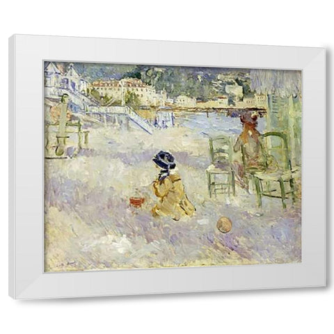 Plage De Nice White Modern Wood Framed Art Print by Morisot, Berthe