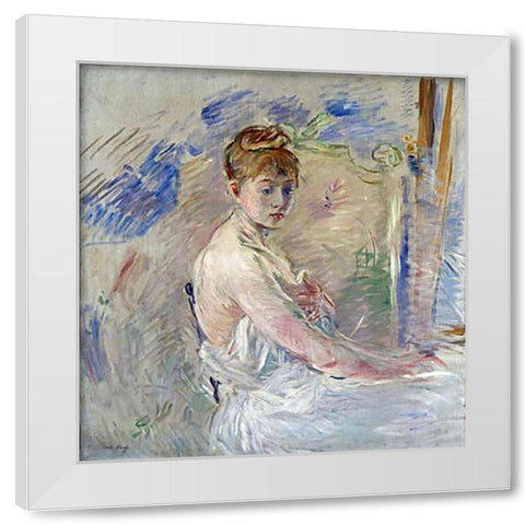 A Young Girl From The East White Modern Wood Framed Art Print by Morisot, Berthe