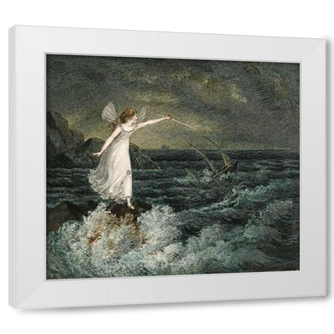 A Fairy Waving Her Magic Wand Across a Stormy Sea White Modern Wood Framed Art Print by Murray, Amelia Jane