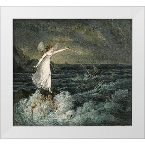 A Fairy Waving Her Magic Wand Across a Stormy Sea White Modern Wood Framed Art Print by Murray, Amelia Jane