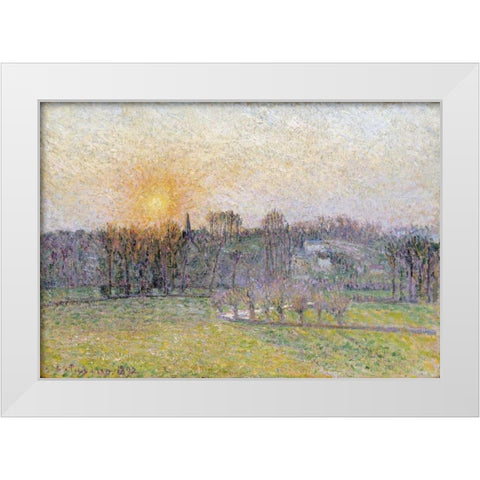 Sunset, Bazincourt White Modern Wood Framed Art Print by Pissarro, Camille