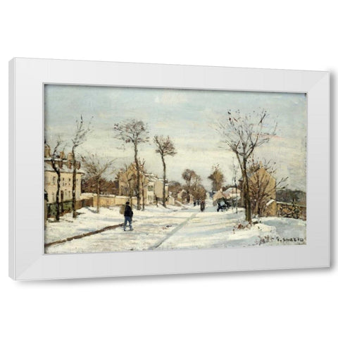 Snowy Road, Louveciennes White Modern Wood Framed Art Print by Pissarro, Camille