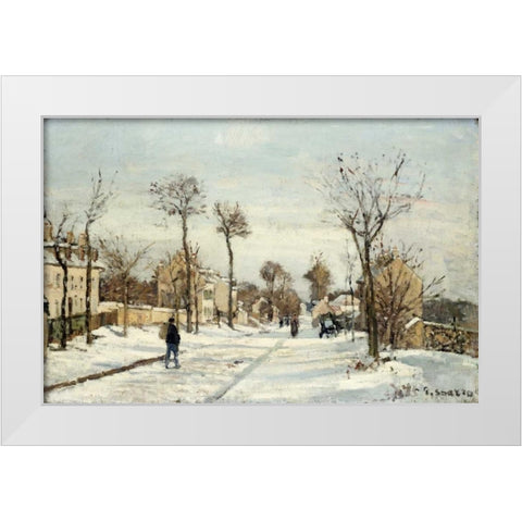Snowy Road, Louveciennes White Modern Wood Framed Art Print by Pissarro, Camille