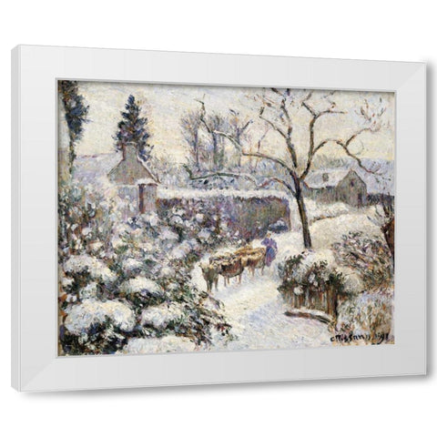 Snow at Montfoucault White Modern Wood Framed Art Print by Pissarro, Camille