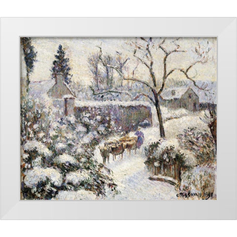 Snow at Montfoucault White Modern Wood Framed Art Print by Pissarro, Camille