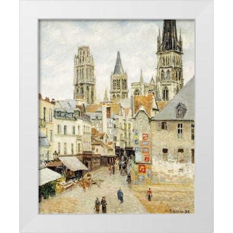 Rue De LEpicerie In Rouen On a Gray Morning White Modern Wood Framed Art Print by Pissarro, Camille