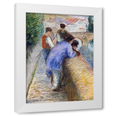Fishermen White Modern Wood Framed Art Print by Pissarro, Camille