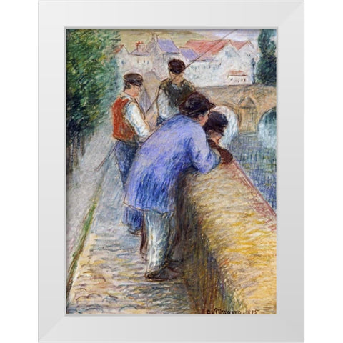Fishermen White Modern Wood Framed Art Print by Pissarro, Camille