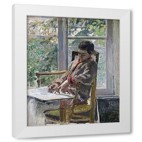 Seated Figure (Lucien) White Modern Wood Framed Art Print by Pissarro, Camille