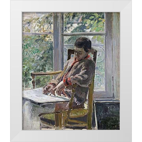 Seated Figure (Lucien) White Modern Wood Framed Art Print by Pissarro, Camille