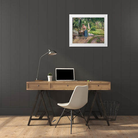 Washerwoman at Eragny White Modern Wood Framed Art Print by Pissarro, Camille