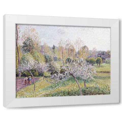 Apple Trees In Blossom, Eragny White Modern Wood Framed Art Print by Pissarro, Camille