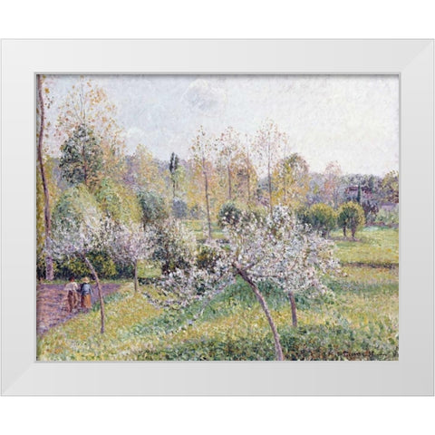 Apple Trees In Blossom, Eragny White Modern Wood Framed Art Print by Pissarro, Camille