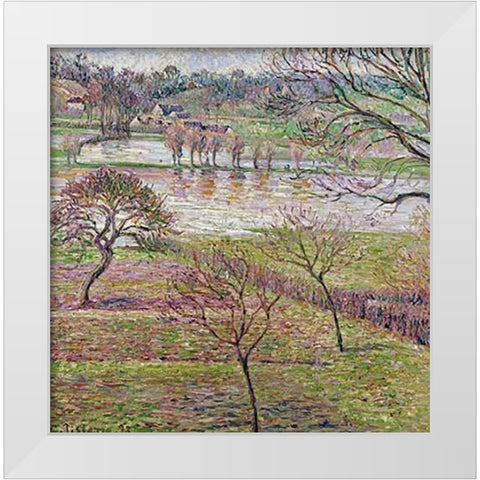 The Flood at Eragny White Modern Wood Framed Art Print by Pissarro, Camille