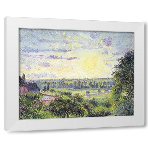 Sunset at Eragny White Modern Wood Framed Art Print by Pissarro, Camille