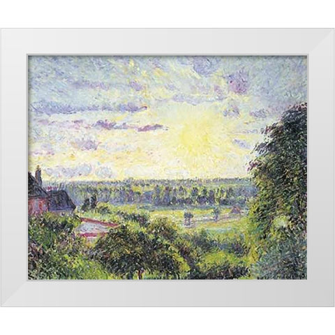 Sunset at Eragny White Modern Wood Framed Art Print by Pissarro, Camille