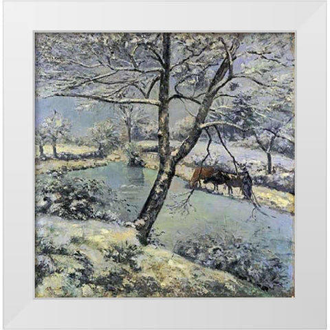 Winter at Montfoucault with Snow, 1875 White Modern Wood Framed Art Print by Pissarro, Camille