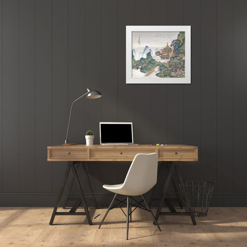 Blue and Green Landscapes White Modern Wood Framed Art Print by Qing, Li