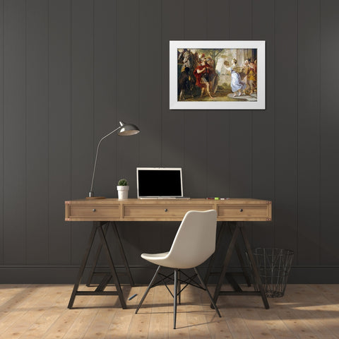 Jephthah Greeted By His Daughter White Modern Wood Framed Art Print by Quellinus, Erasmus