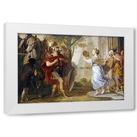 Jephthah Greeted By His Daughter White Modern Wood Framed Art Print by Quellinus, Erasmus