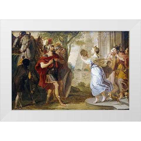Jephthah Greeted By His Daughter White Modern Wood Framed Art Print by Quellinus, Erasmus