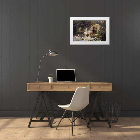 Hylas and The Water Nymphs White Modern Wood Framed Art Print by Rae, Henrietta