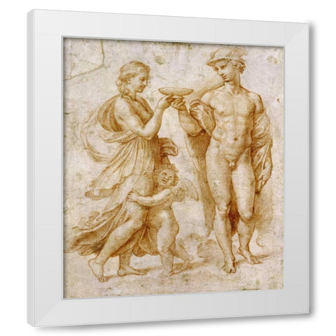 Mercury Offering The Cup of Immortality To Psyche White Modern Wood Framed Art Print by Raphael