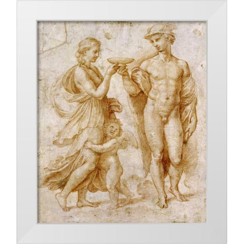 Mercury Offering The Cup of Immortality To Psyche White Modern Wood Framed Art Print by Raphael