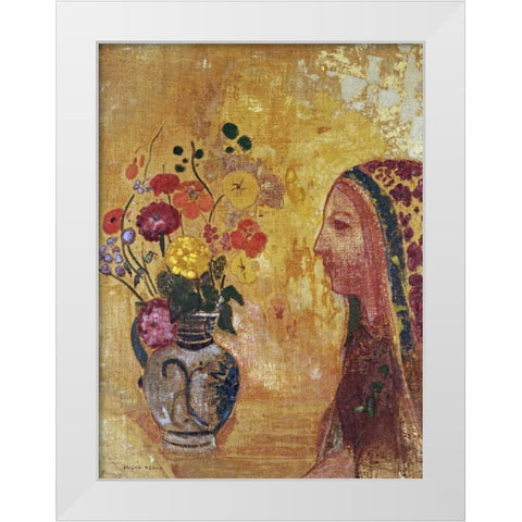 Profile of a Woman White Modern Wood Framed Art Print by Redon, Odilion