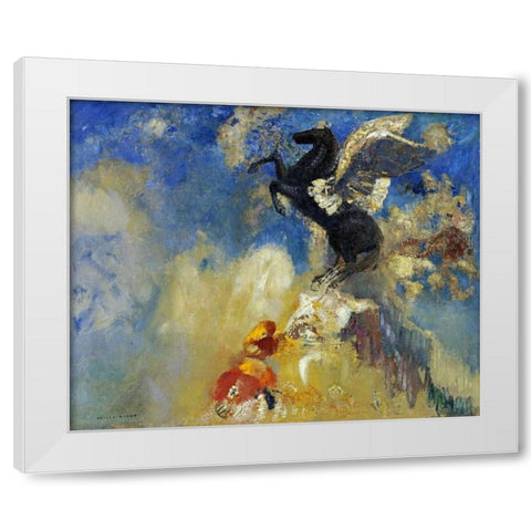 The Black Pegasus White Modern Wood Framed Art Print by Redon, Odilion