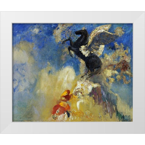 The Black Pegasus White Modern Wood Framed Art Print by Redon, Odilion