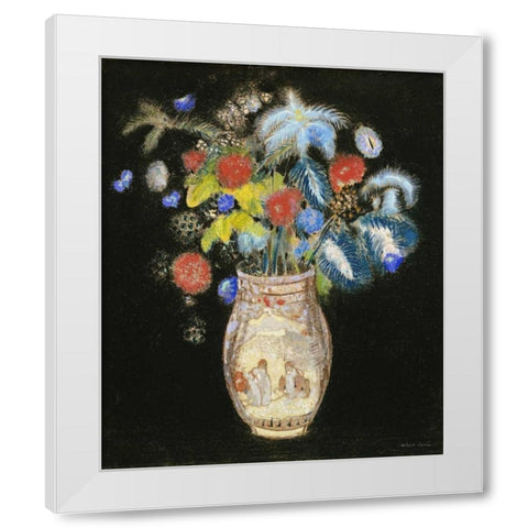 Large Bouquet on a Black Background White Modern Wood Framed Art Print by Redon, Odilion