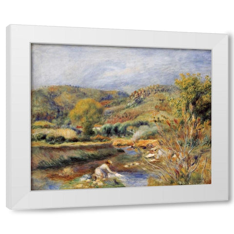 The Washerwoman White Modern Wood Framed Art Print by Renoir, Pierre-Auguste
