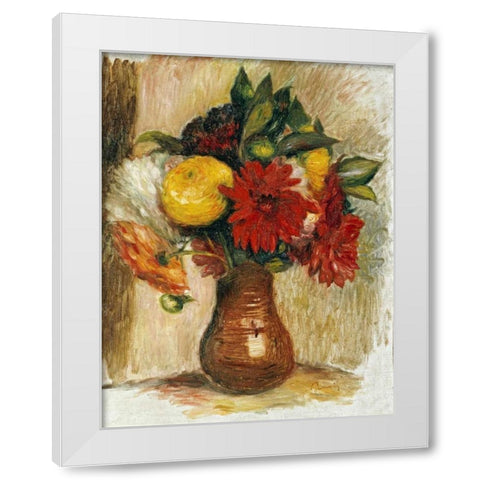Bouquet De Fleurs Au Pichet De Terre White Modern Wood Framed Art Print by Renoir, Pierre-Auguste