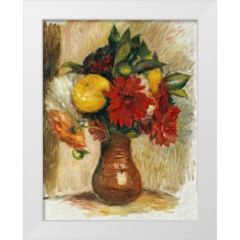 Bouquet De Fleurs Au Pichet De Terre White Modern Wood Framed Art Print by Renoir, Pierre-Auguste