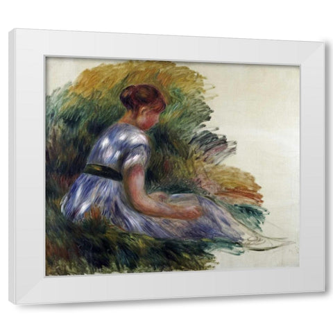 Alice Gamby In The Garden White Modern Wood Framed Art Print by Renoir, Pierre-Auguste