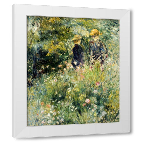 Conversation Dans Une Roseraie White Modern Wood Framed Art Print by Renoir, Pierre-Auguste