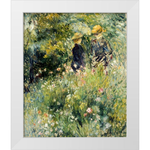 Conversation Dans Une Roseraie White Modern Wood Framed Art Print by Renoir, Pierre-Auguste