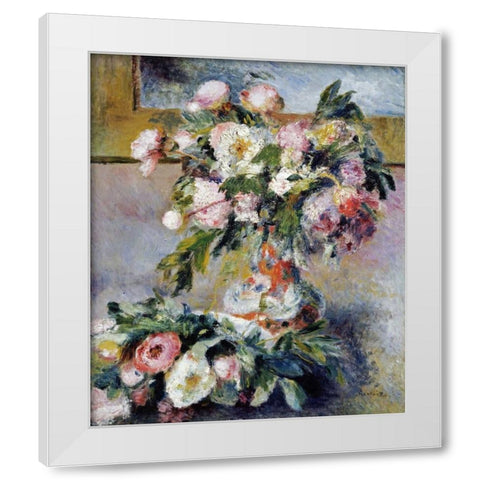 Peonies White Modern Wood Framed Art Print by Renoir, Pierre-Auguste