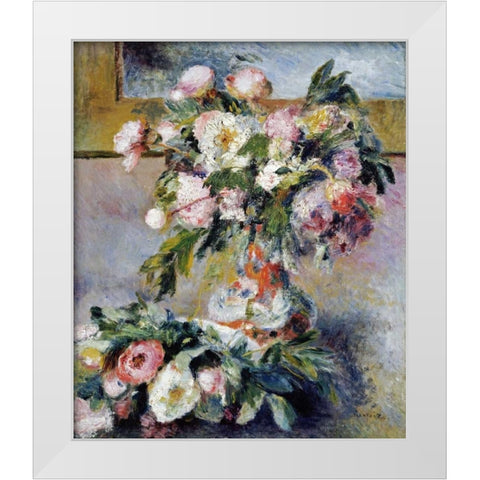Peonies White Modern Wood Framed Art Print by Renoir, Pierre-Auguste