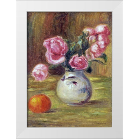 Vase de roses et orange White Modern Wood Framed Art Print by Renoir, Pierre-Auguste
