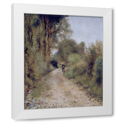 On The Path White Modern Wood Framed Art Print by Renoir, Pierre-Auguste