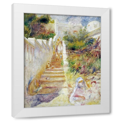 The Steps, Algiers White Modern Wood Framed Art Print by Renoir, Pierre-Auguste